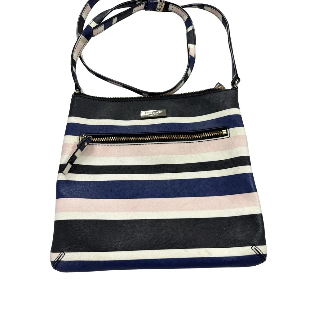 Kate Spade Crossbody Bag Womens Medium Multi Stripe Saffiano Leather Zip